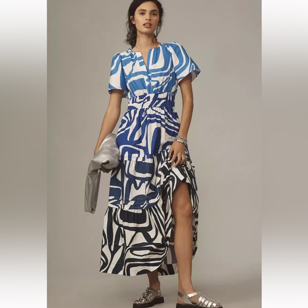 NWT Anthropologie Blue White Slate Somerset Maxi Dress XS